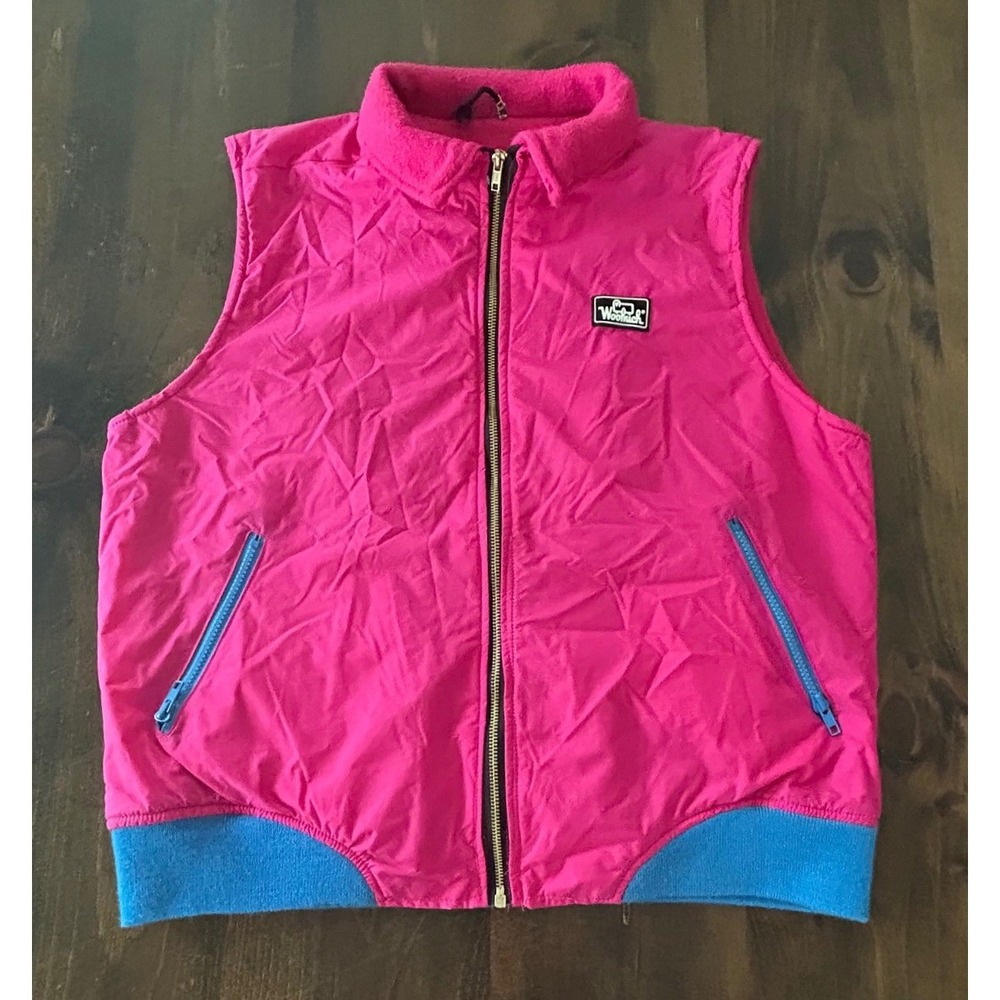 Vintage 80s Woolrich Hot Pink Puffer Vest Lg Fleece Trim Retro Gorpcore Hiking